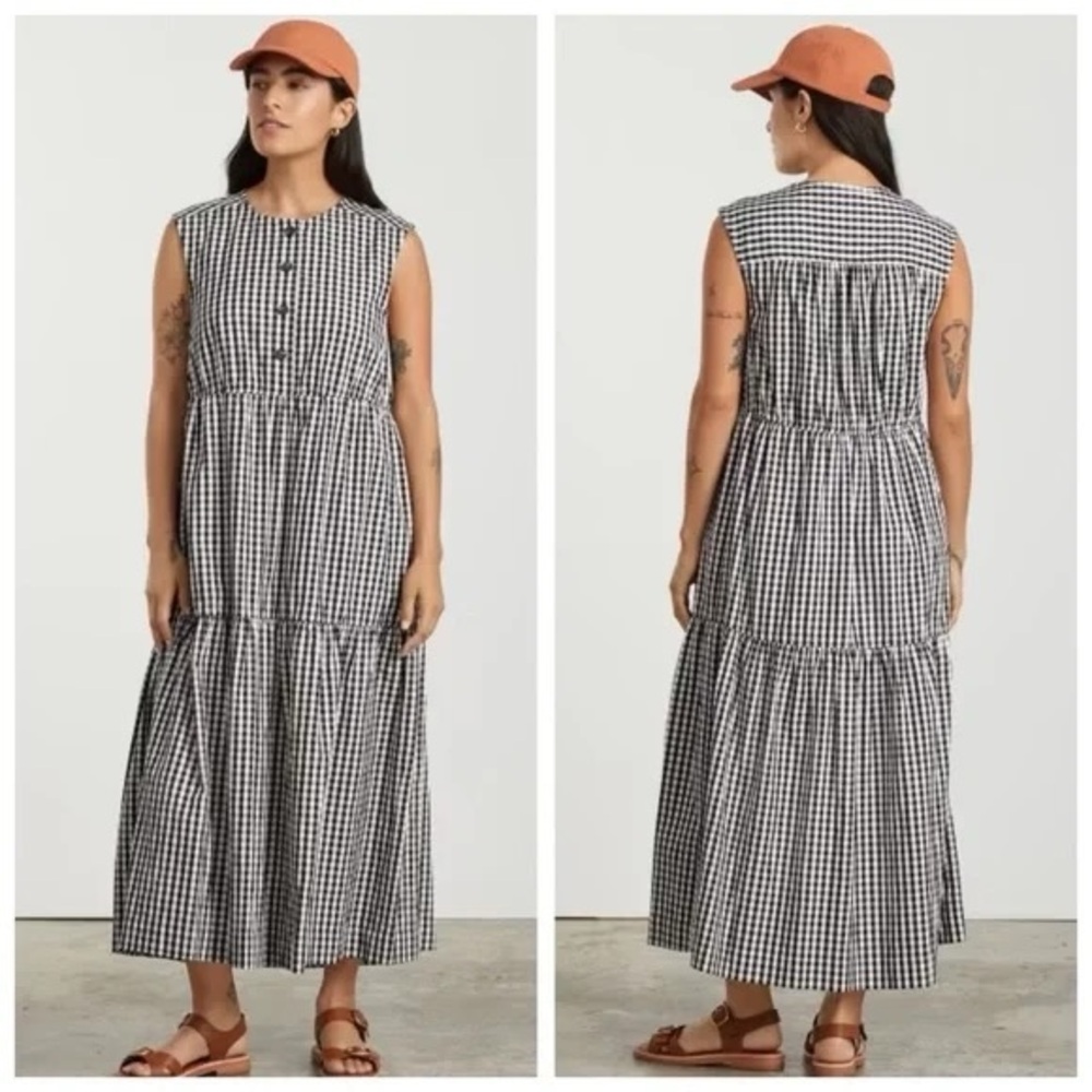 Everlane midi tiered black and white gingham dress excellent condition size sm
